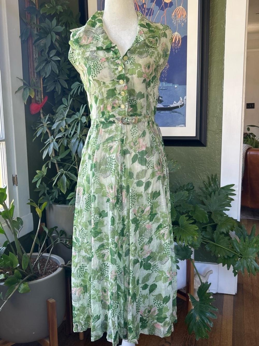 Vintage Green Floral Dress